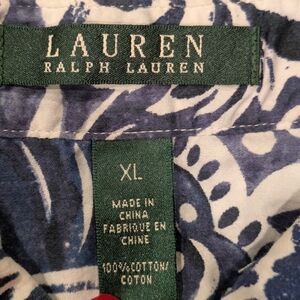 Lauren Ralph Lauren Womens Blouse, 3/4 Sleeves, Navy & White Paisley XL